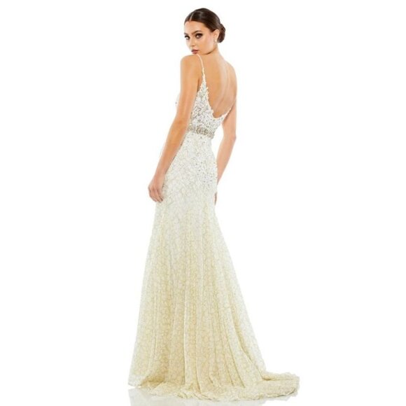 Mac Duggal 79341 Trumpet Gown Maxi Ivory Formal Plunge Neck Size 0 NEW $798 - Picture 3 of 11